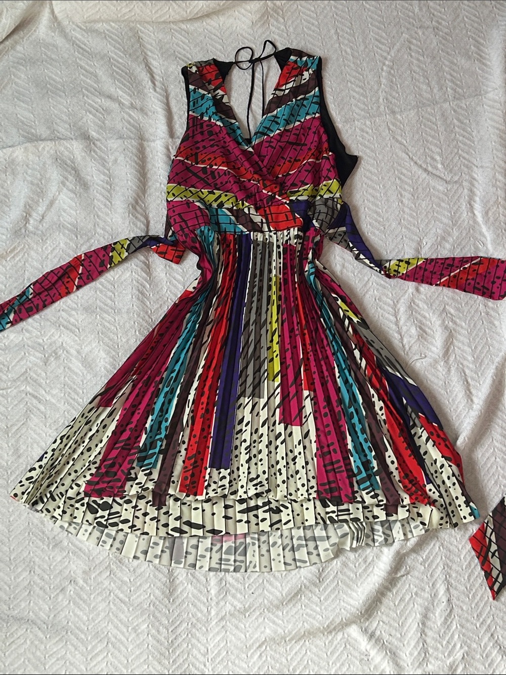 Multi-Color Pleated Halter Dress